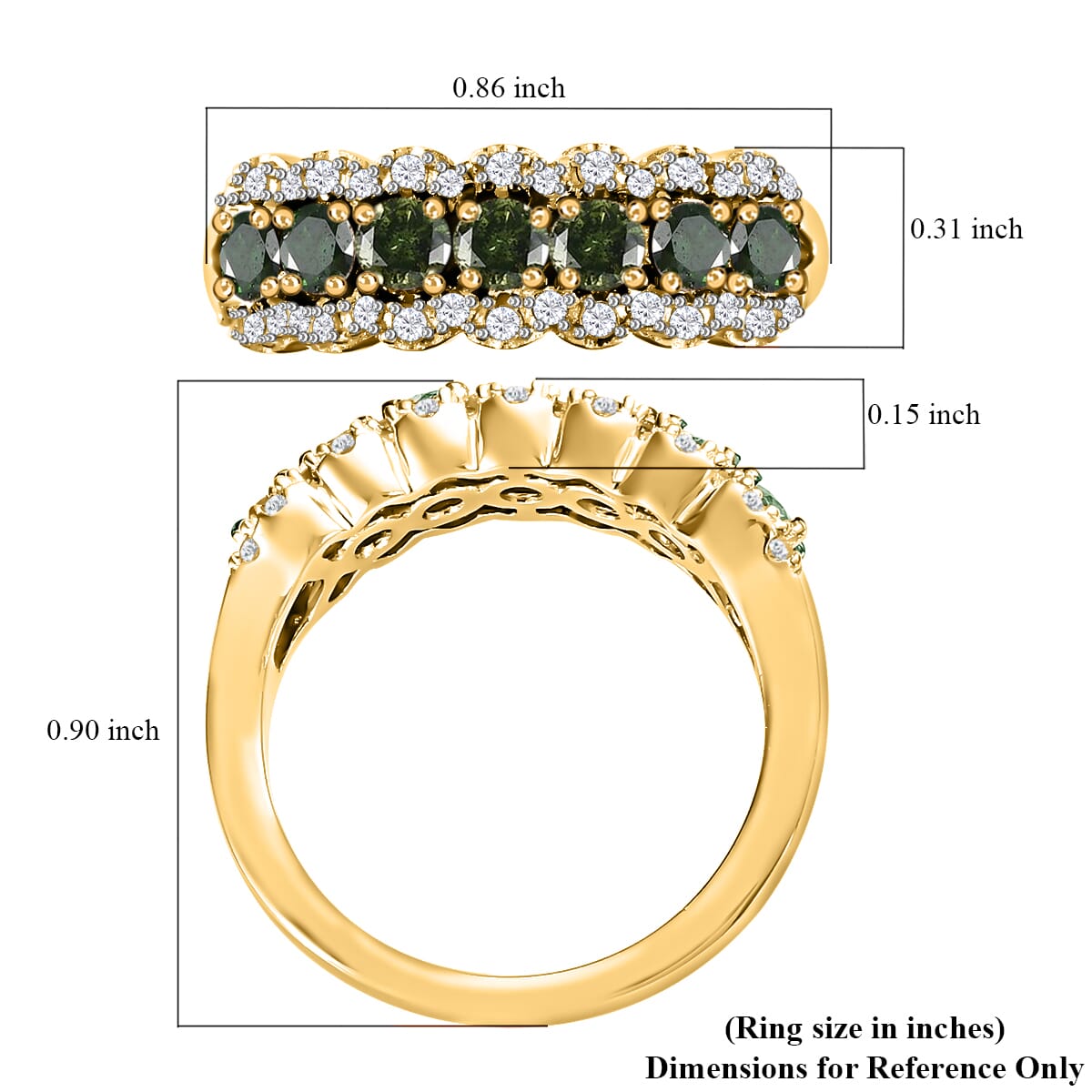 D'Joy Green and White Diamond 1.00 ctw Ring in Vermeil Yellow Gold Over Sterling Silver (Size 7.0) image number 7