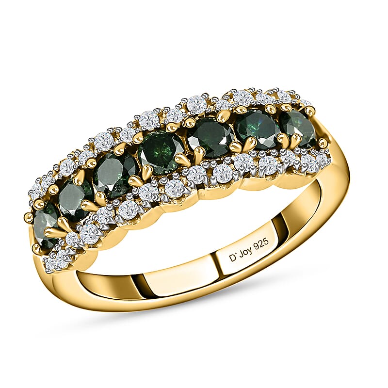 D'Joy Green and White Diamond 1.00 ctw Ring in Vermeil Yellow Gold Over Sterling Silver (Size 8.0)