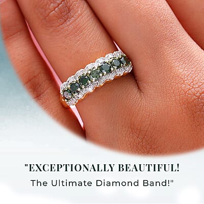D'Joy Green and White Diamond 1.00 ctw Ring in Vermeil Yellow Gold Over Sterling Silver (Size 8.0)