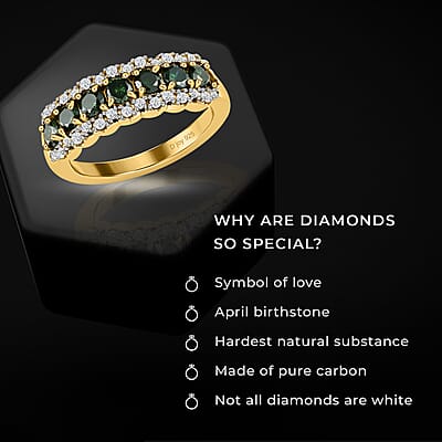 D'Joy Green and White Diamond 1.00 ctw Ring in Vermeil Yellow Gold Over Sterling Silver (Size 8.0)