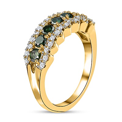 D'Joy Green and White Diamond 1.00 ctw Ring in Vermeil Yellow Gold Over Sterling Silver (Size 8.0)