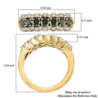 D'Joy Green and White Diamond 1.00 ctw Ring in Vermeil Yellow Gold Over Sterling Silver (Size 8.0)