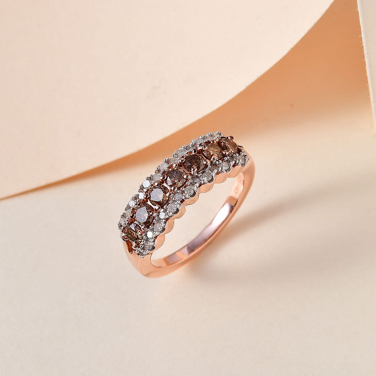 D'Joy Natural Champagne and White Diamond 1.00 ctw Ring in Rhodium and Vermeil Rose Gold Over Sterling Silver (Size 7.0) image number 1