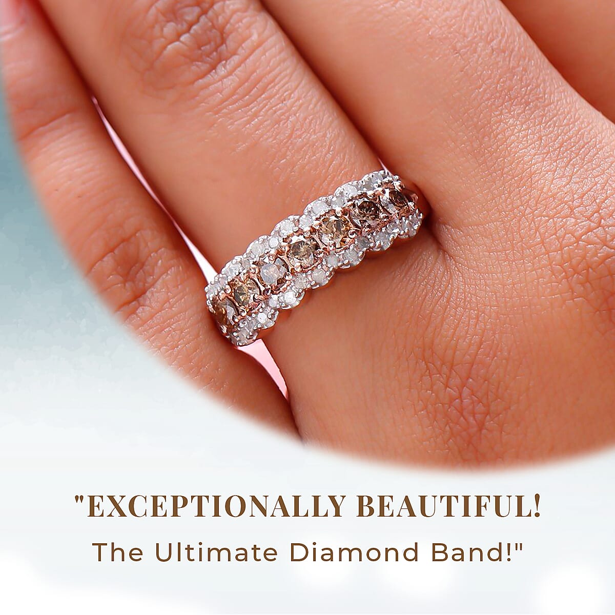 D'Joy Natural Champagne and White Diamond 1.00 ctw Ring in Rhodium and Vermeil Rose Gold Over Sterling Silver (Size 7.0) image number 2