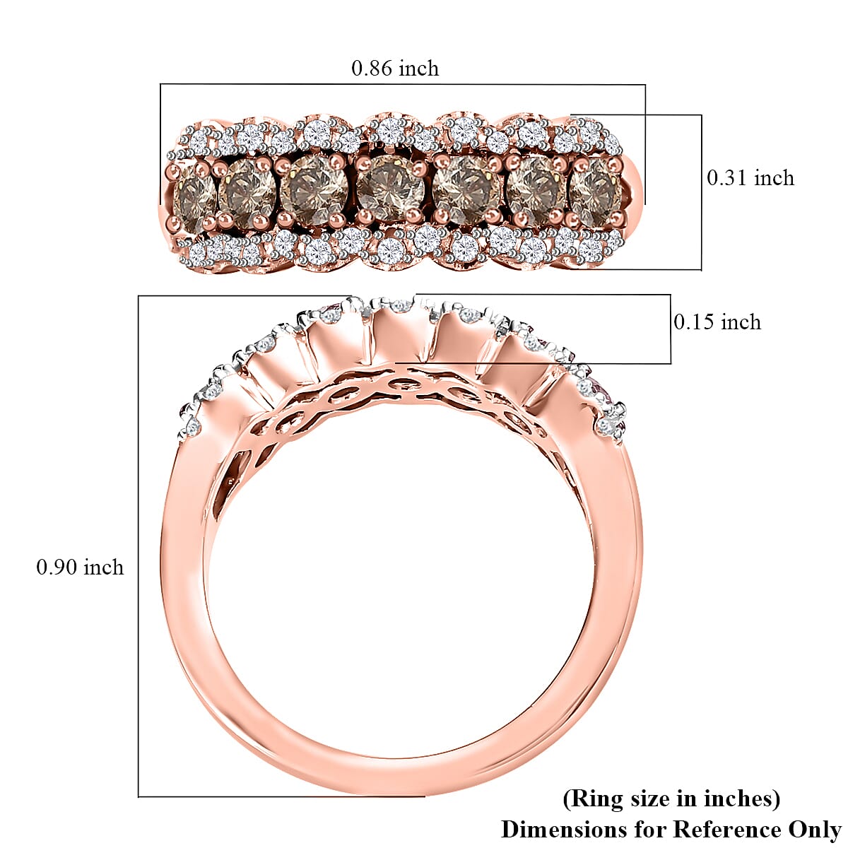 D'Joy Natural Champagne and White Diamond 1.00 ctw Ring in Rhodium and Vermeil Rose Gold Over Sterling Silver (Size 7.0) image number 7