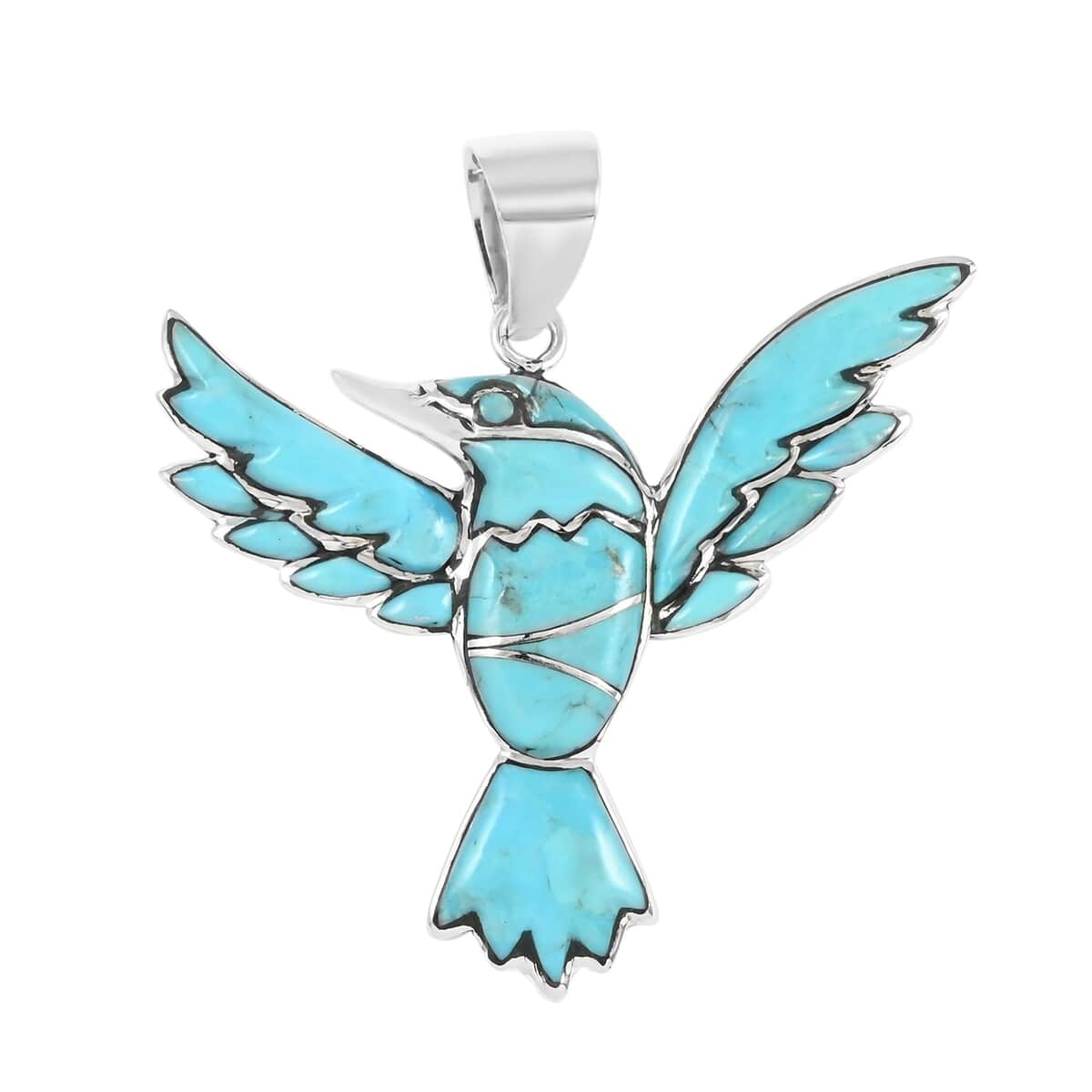 SANTA FE Style Kingman Turquoise Bird Pendant in Sterling Silver 3.90 ctw image number 0