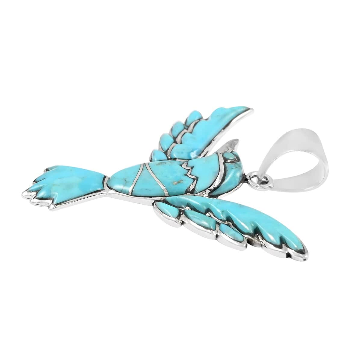 SANTA FE Style Kingman Turquoise Bird Pendant in Sterling Silver 3.90 ctw image number 2