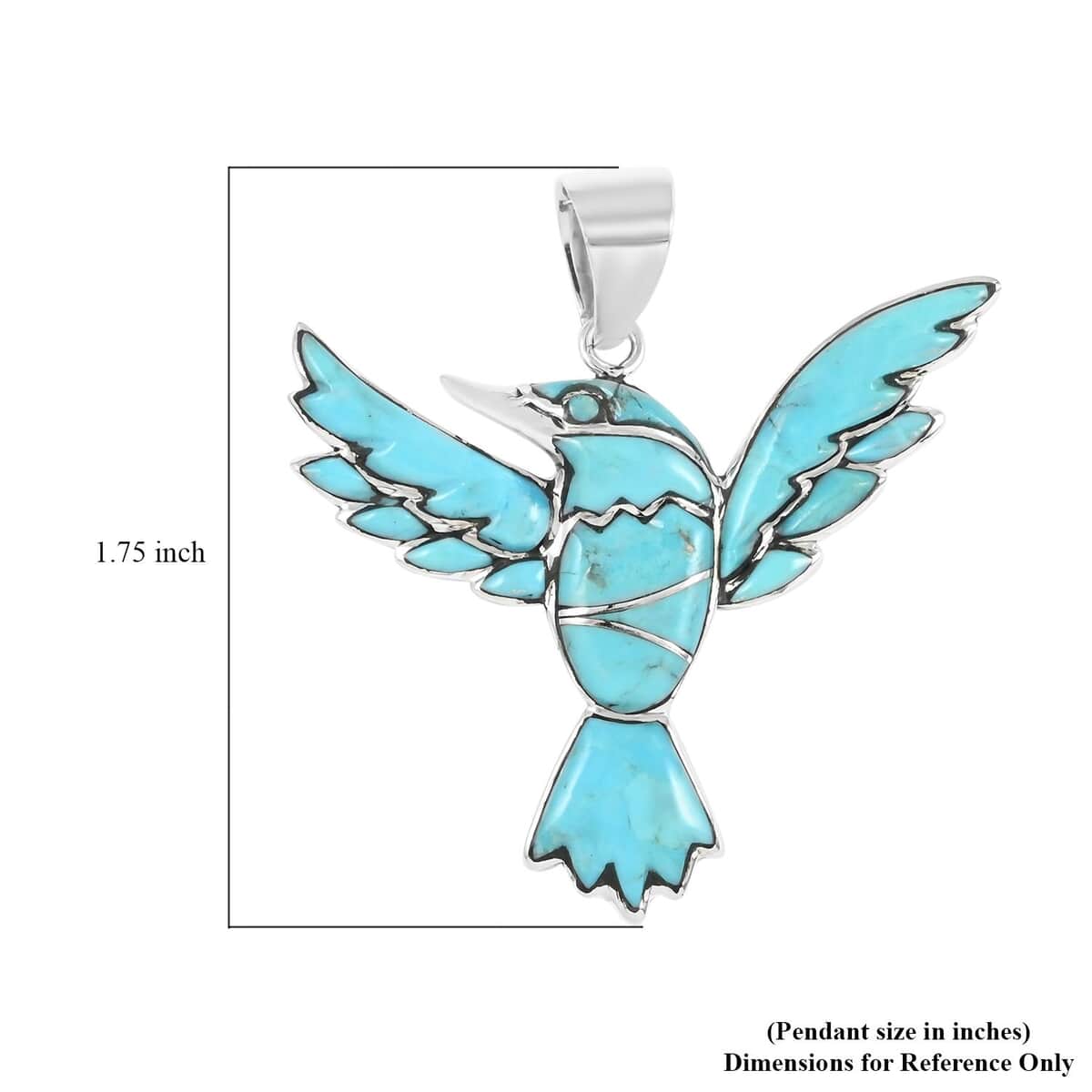 SANTA FE Style Kingman Turquoise Bird Pendant in Sterling Silver 3.90 ctw image number 3