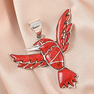 Santa Fe Style Coral Bird Pendant in Sterling Silver