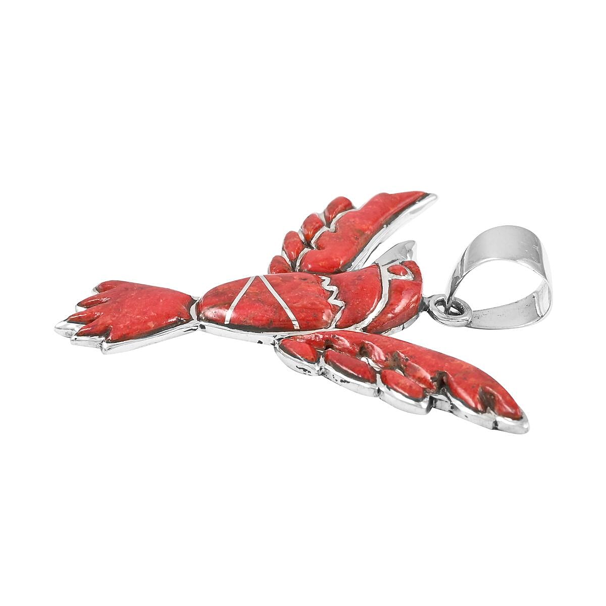 Santa Fe Style Coral Bird Pendant in Sterling Silver