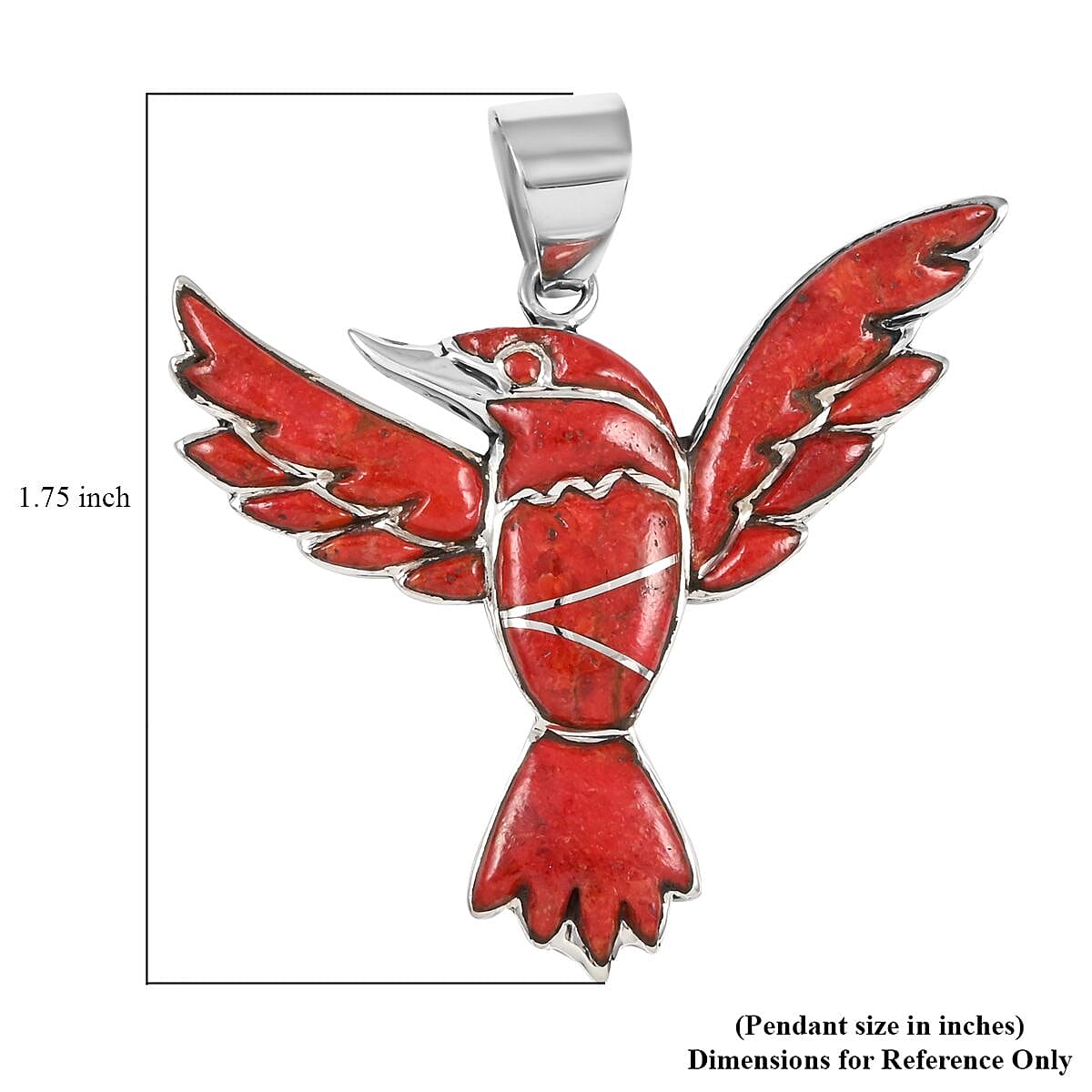 Santa Fe Style Coral Bird Pendant in Sterling Silver