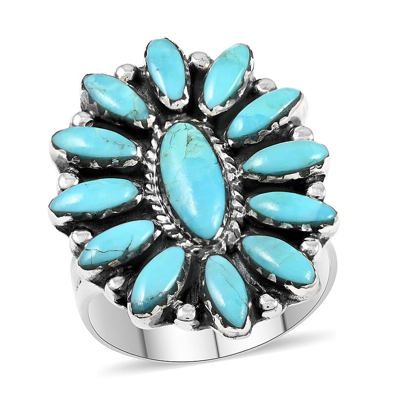 Santa Fe Style Kingman Turquoise Ring in Sterling Silver (Size 10) 1.95 ctw