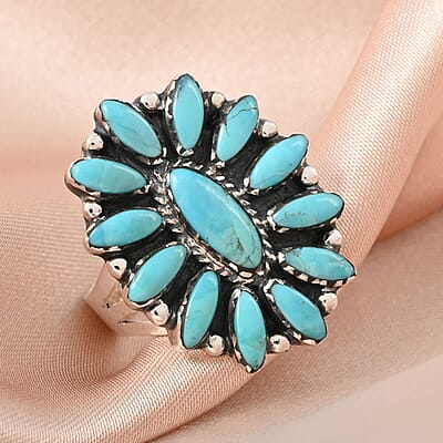 Santa Fe Style Kingman Turquoise Ring in Sterling Silver (Size 10) 1.95 ctw