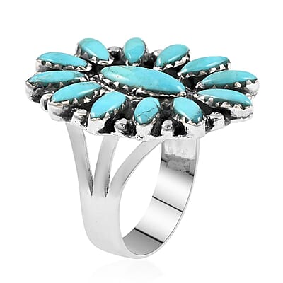 Santa Fe Style Kingman Turquoise Ring in Sterling Silver (Size 10) 1.95 ctw