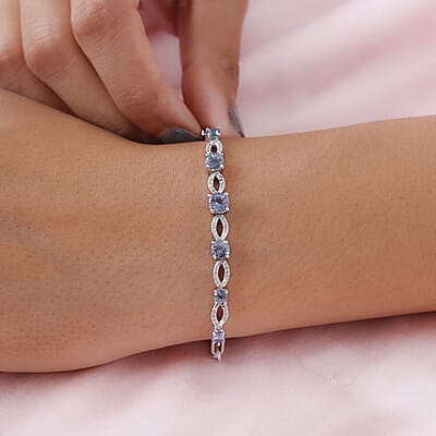 Peacock Tanzanite and Natural White Zircon Paper Clip Chain Bracelet in Platinum Over Sterling Silver (7.25 In) 2.75 ctw