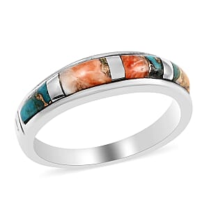 Santa Fe Style Spiny Turquoise Band Ring in Sterling Silver (Size 7.0) 0.30 ctw