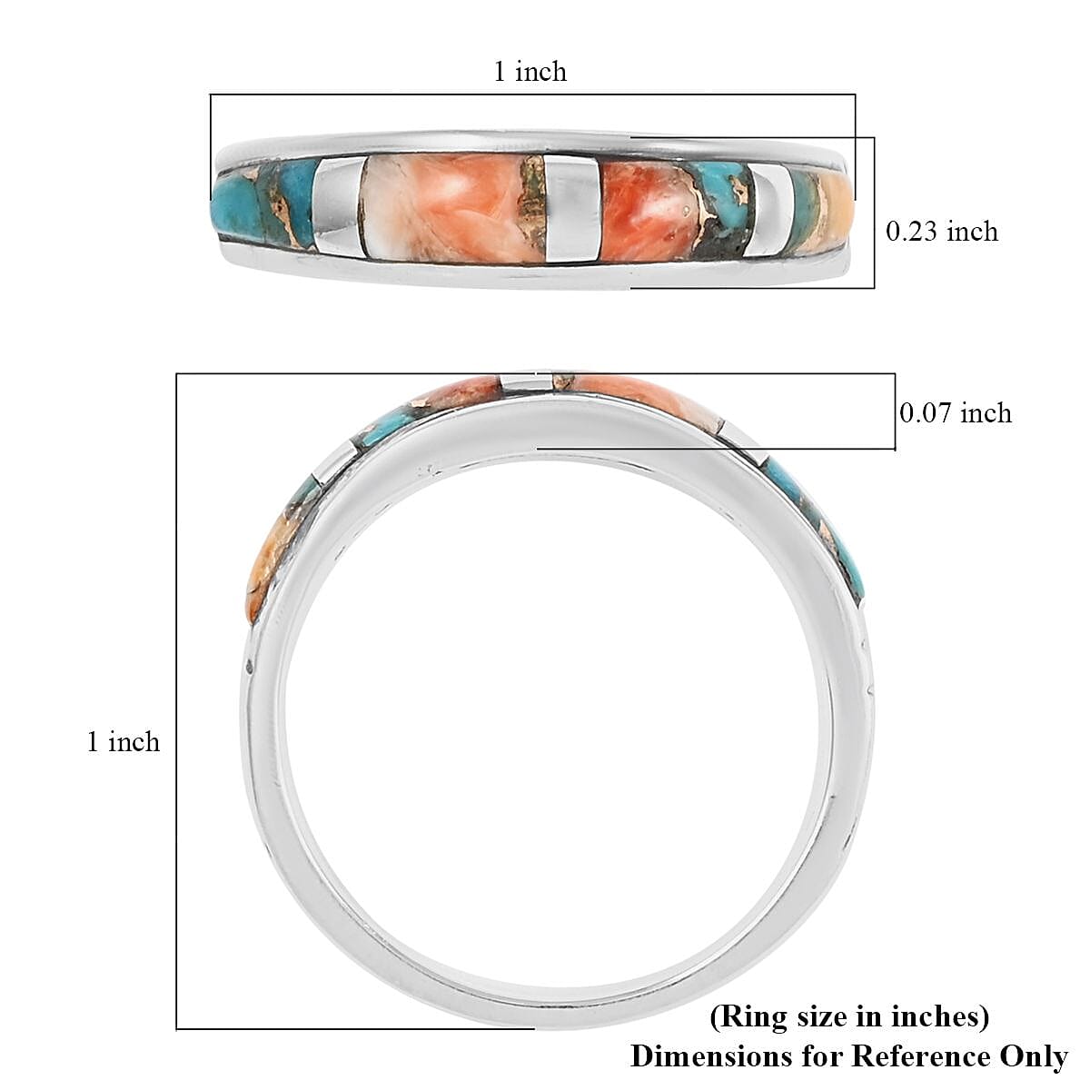 Santa Fe Style Spiny Turquoise Band Ring in Sterling Silver (Size 7.0) 0.30 ctw image number 4