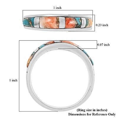 Santa Fe Style Spiny Turquoise Band Ring in Sterling Silver (Size 7.0) 0.30 ctw