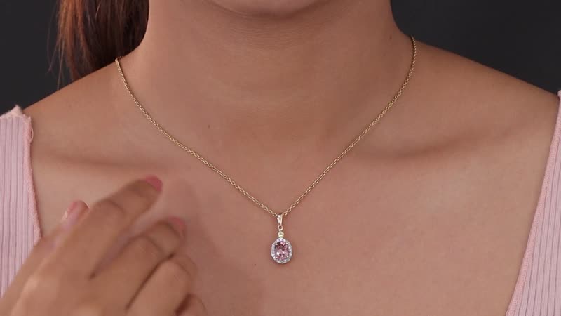 Luxoro 10K Rose Gold Premium Natural Blush and Canary Tourmaline and Diamond Halo Pendant 2.50 ctw