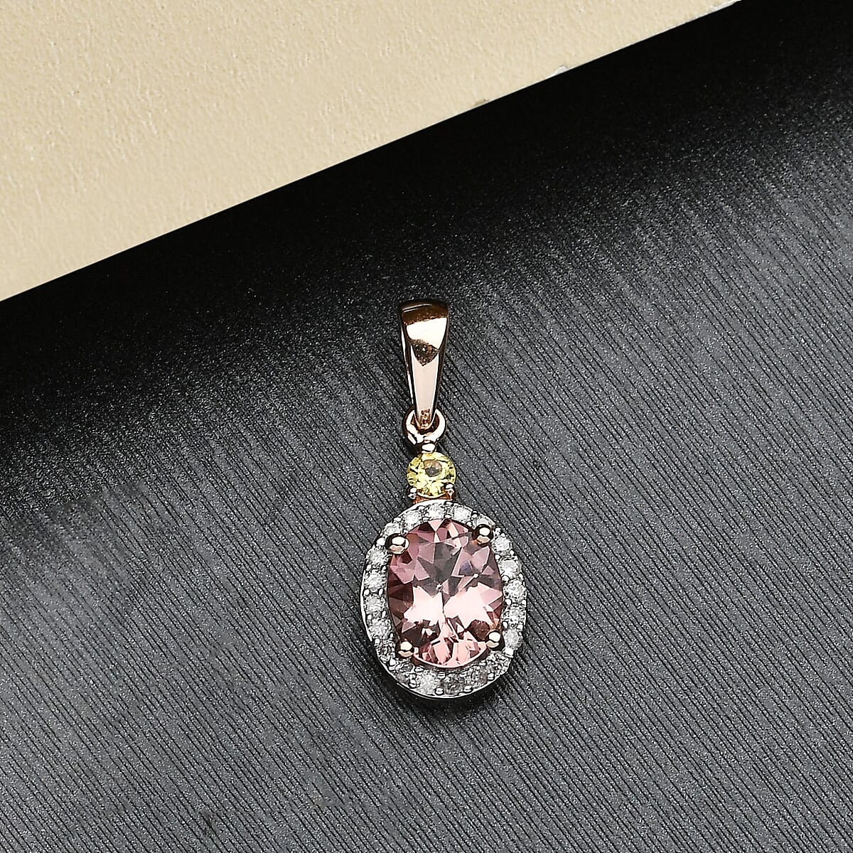Luxoro 10K Rose Gold Premium Natural Blush and Canary Tourmaline and Diamond Halo Pendant 2.50 ctw image number 1
