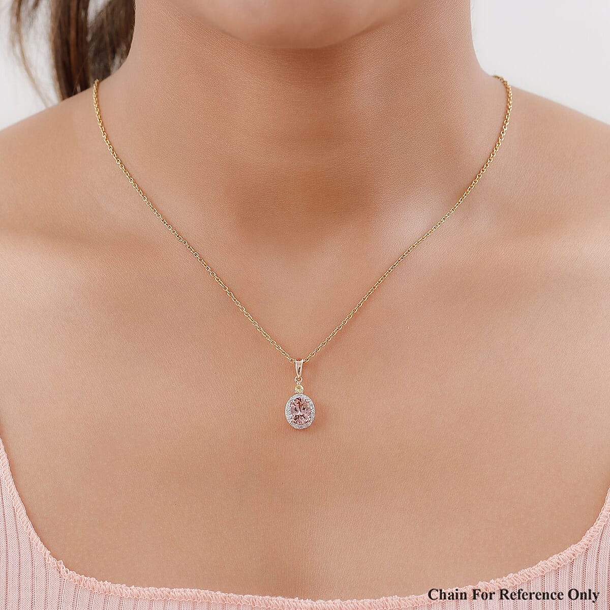 Luxoro 10K Rose Gold Premium Natural Blush and Canary Tourmaline and Diamond Halo Pendant 2.50 ctw image number 2