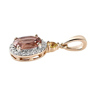 Luxoro 10K Rose Gold Premium Natural Blush and Canary Tourmaline and Diamond Halo Pendant 2.50 ctw