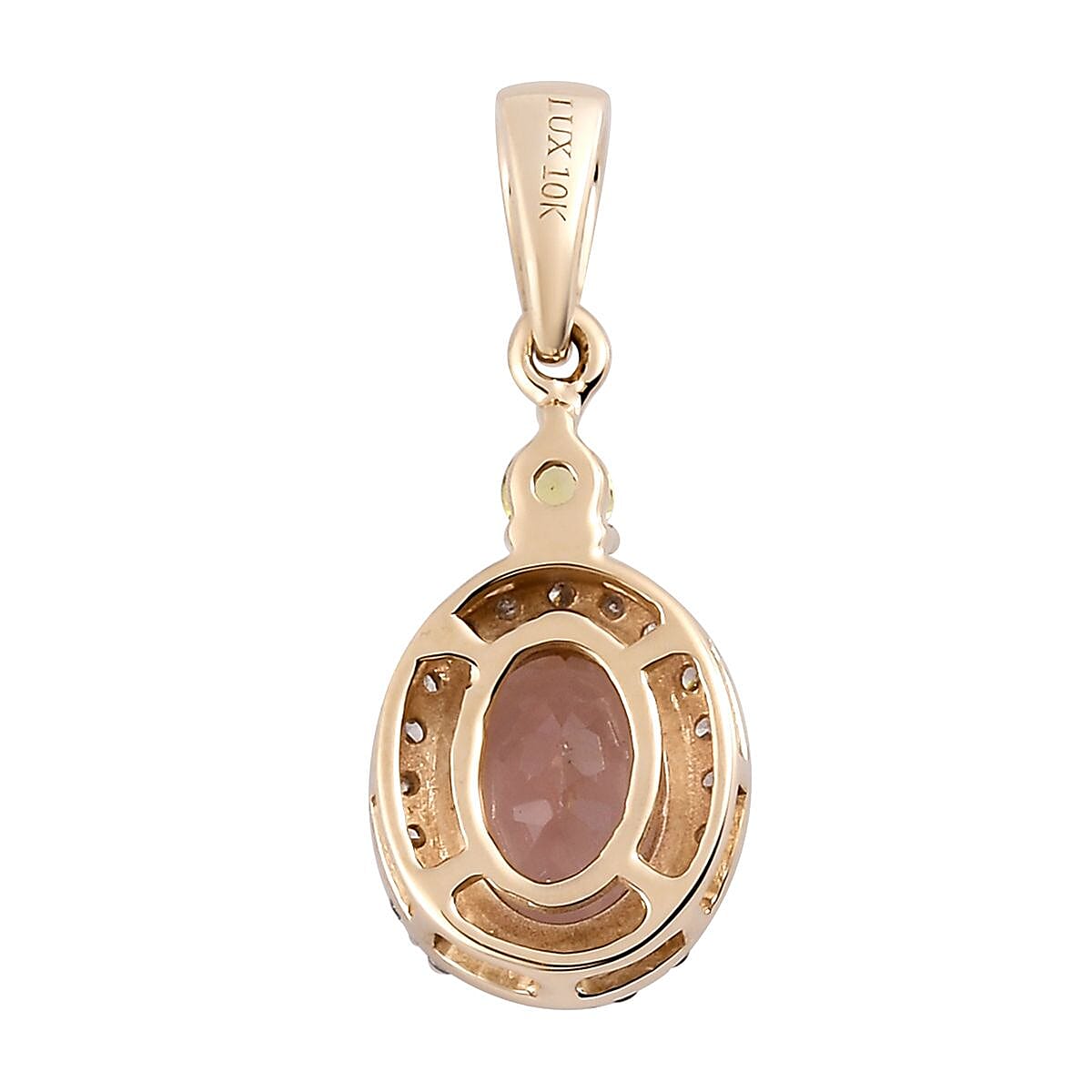 Luxoro 10K Rose Gold Premium Natural Blush and Canary Tourmaline and Diamond Halo Pendant 2.50 ctw image number 4