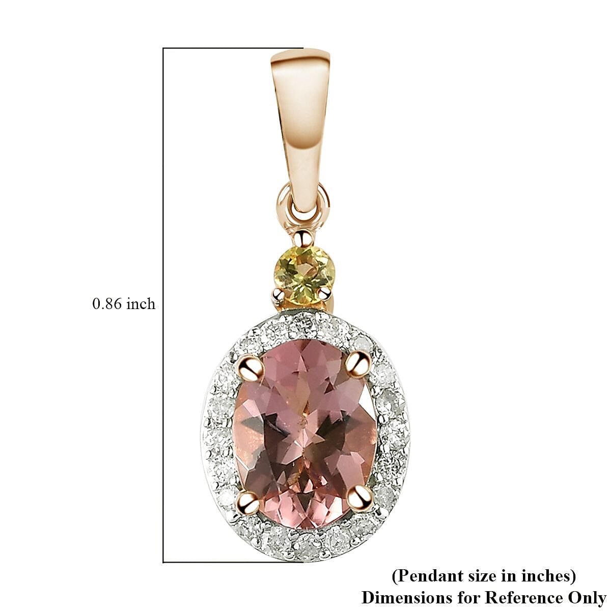 Luxoro 10K Rose Gold Premium Natural Blush and Canary Tourmaline and Diamond Halo Pendant 2.50 ctw