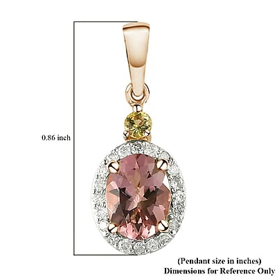 Luxoro 10K Rose Gold Premium Natural Blush and Canary Tourmaline and Diamond Halo Pendant 2.50 ctw