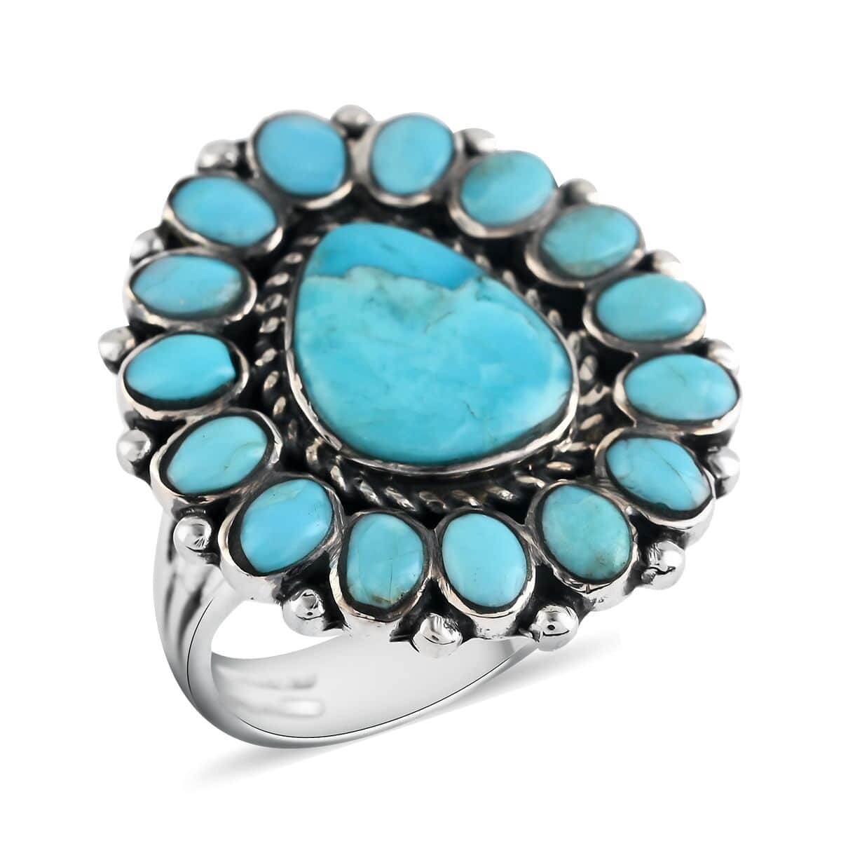 SANTA FE Style Kingman Turquoise Ring in Sterling Silver (Size 10.0) 2.00 ctw image number 0
