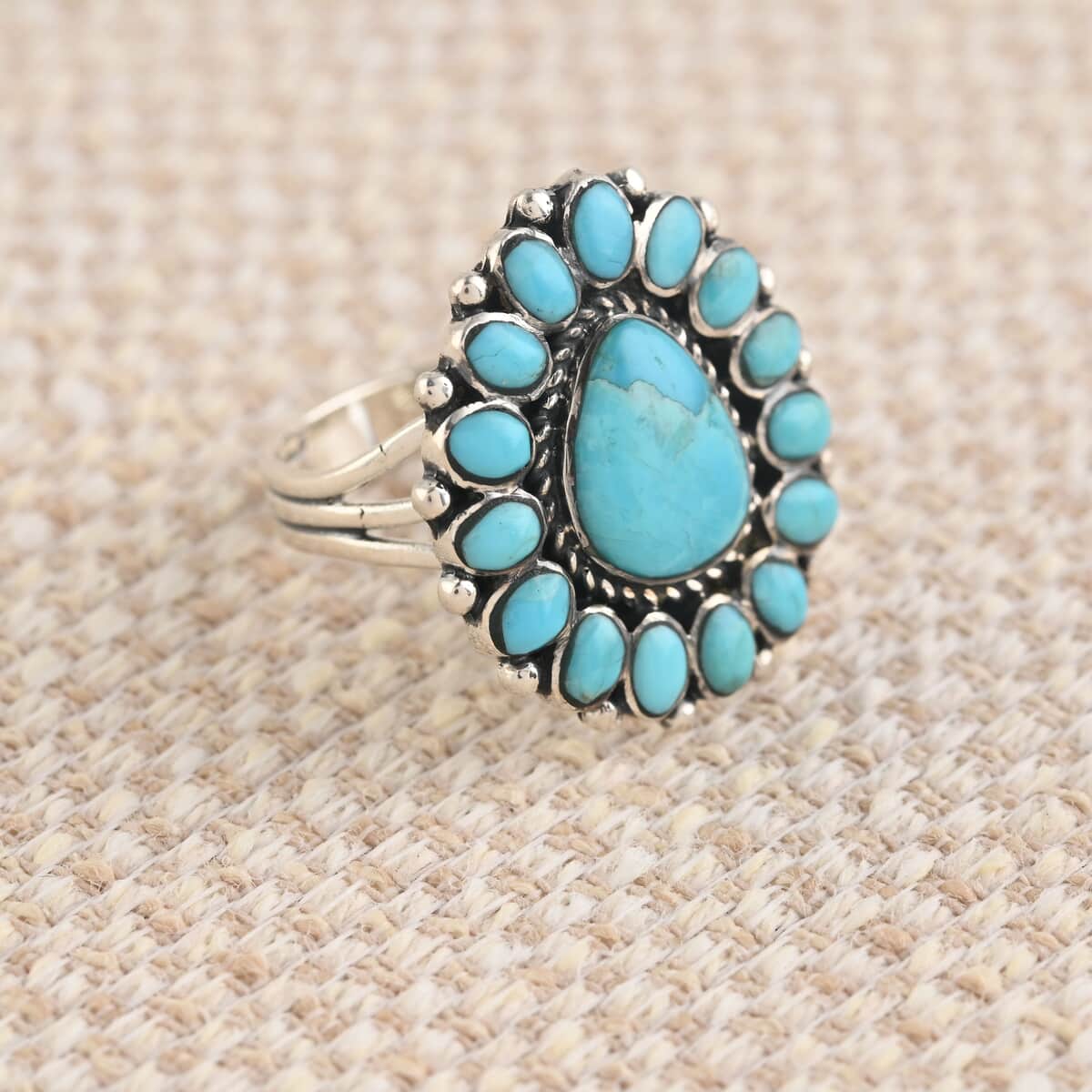 SANTA FE Style Kingman Turquoise Ring in Sterling Silver 2.00 ctw image number 1