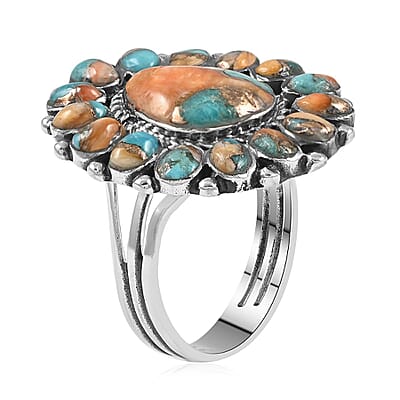 Santa Fe Style Spiny Turquoise Ring in Sterling Silver (Size 7.0) 1.00 ctw