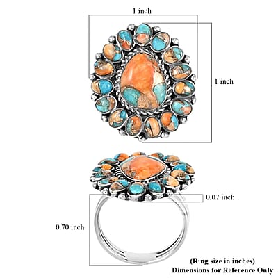 Santa Fe Style Spiny Turquoise Ring in Sterling Silver (Size 7.0) 1.00 ctw