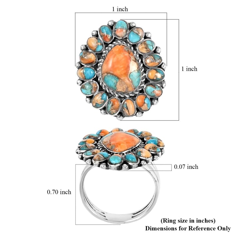 Santa Fe Style Spiny Turquoise Ring in Sterling Silver (Size 7.0) 1.00 ctw