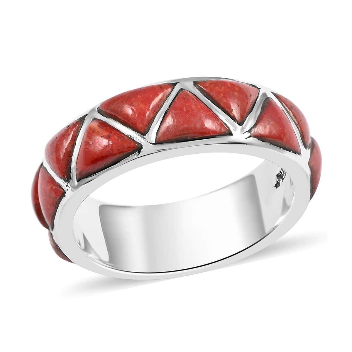 SANTA FE Style Coral Band Ring in Sterling Silver (Size 10.0) image number 0