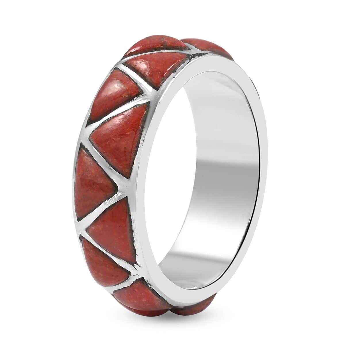 SANTA FE Style Coral Band Ring in Sterling Silver (Size 10.0) image number 3