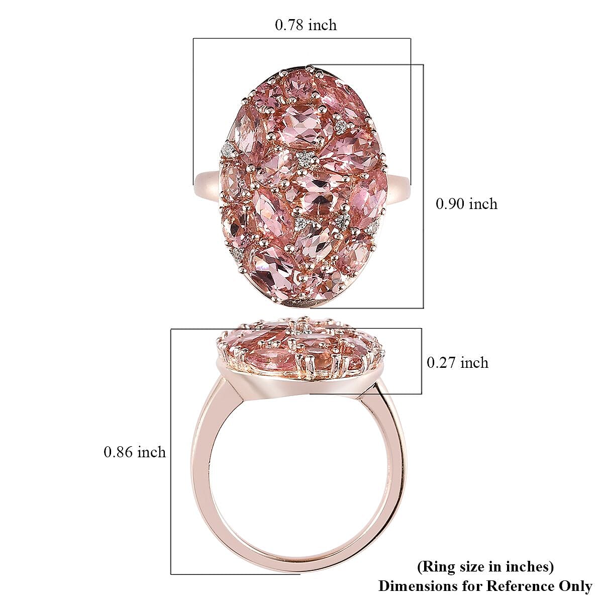 Natural Blush Tourmaline and Natural White Zircon Cluster Ring in Vermeil Rose Gold Over Sterling Silver 4.15 ctw image number 5