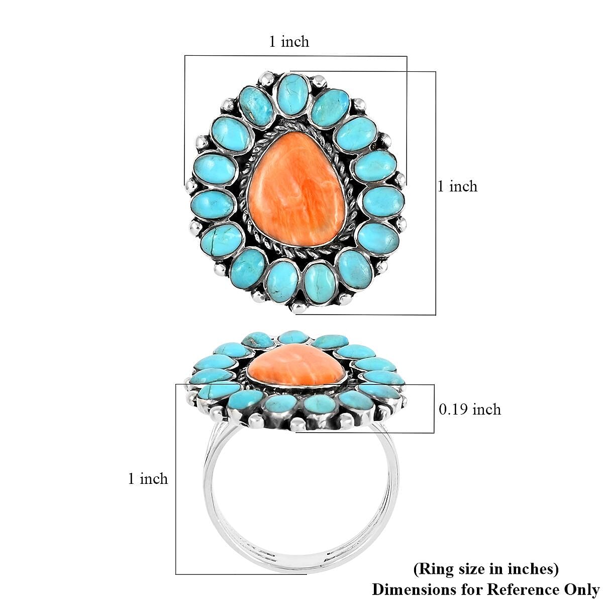 Santa Fe Style Kingman Turquoise and Shell Ring in Sterling Silver (Size 6.0) 1.50 ctw image number 3