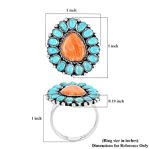 Santa Fe Style Kingman Turquoise and Shell Ring in Sterling Silver (Size 6.0) 1.50 ctw