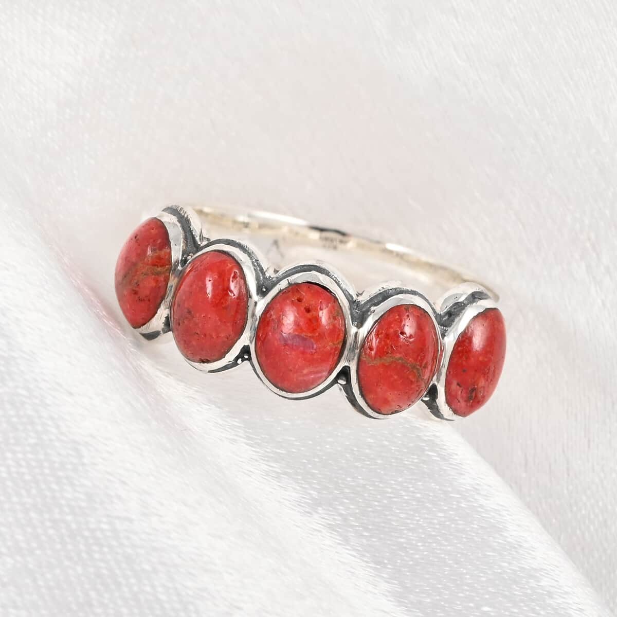 SANTA FE Style Spiny Shell 5 Stone Ring in Sterling Silver (Size 10.0) image number 1