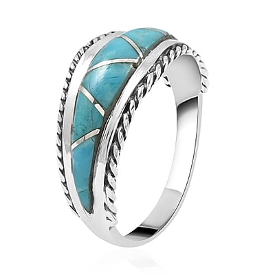 Santa Fe Style Kingman Turquoise 7 Stone Ring in Sterling Silver (Size 10.0) 2.75 ctw