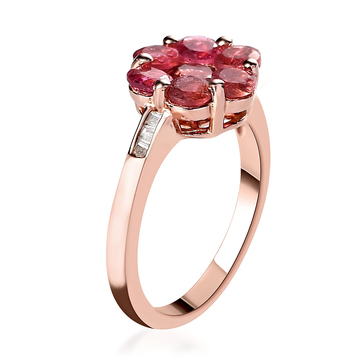 Natural Blush Tourmaline and Natural Champagne Diamond Floral Ring in Vermeil Rose Gold Over Sterling Silver 1.35 ctw image number 3
