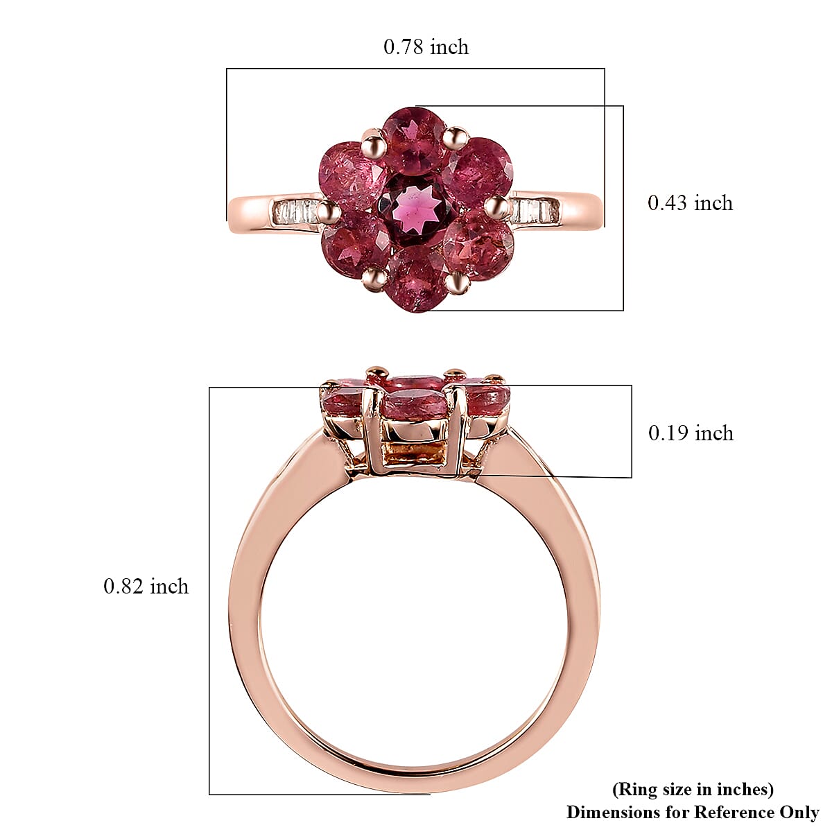Natural Blush Tourmaline and Natural Champagne Diamond Floral Ring in Vermeil Rose Gold Over Sterling Silver 1.35 ctw image number 5