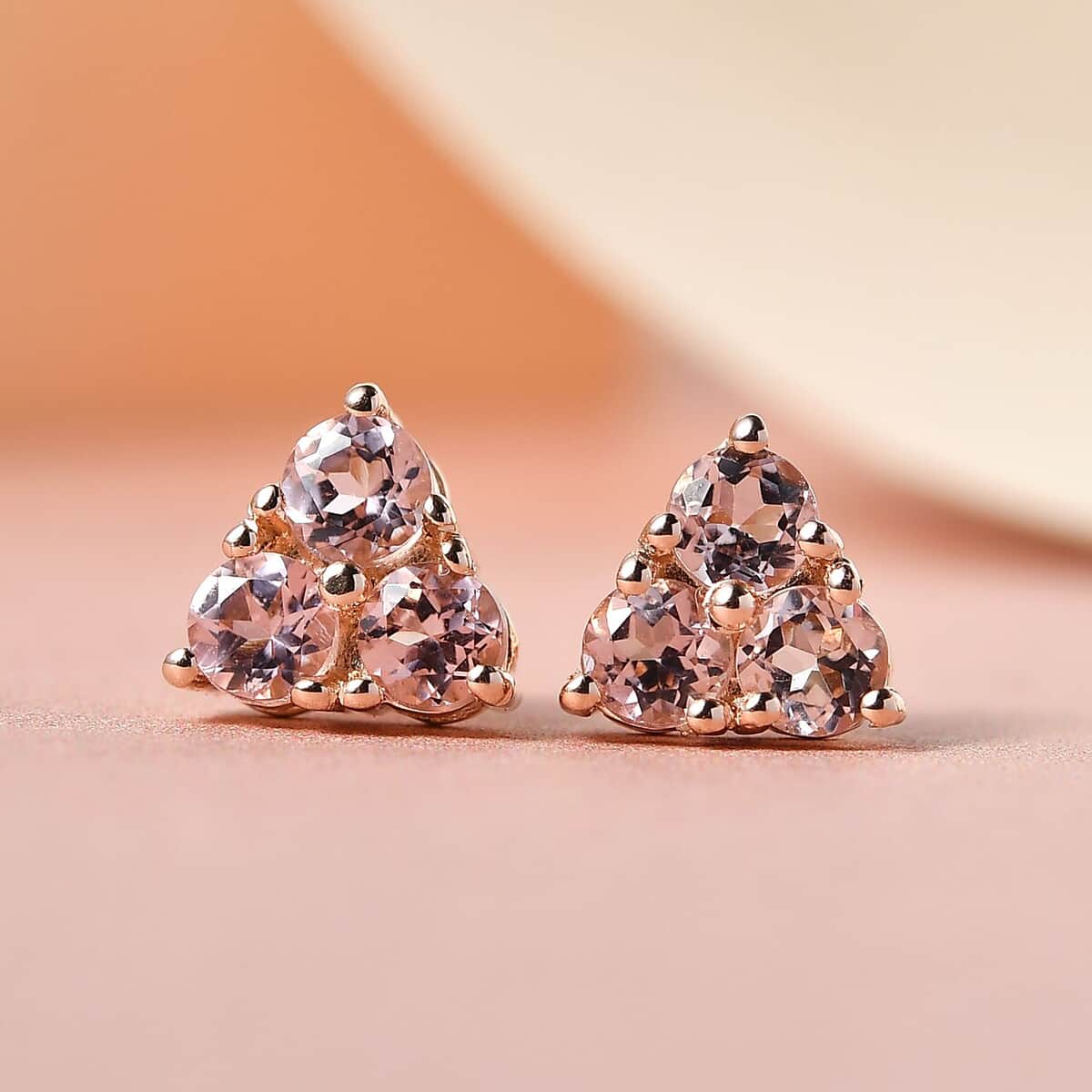 Natural Blush Tourmaline Stud Earrings in Vermeil Rose Gold Over Sterling Silver 0.75 ctw image number 1