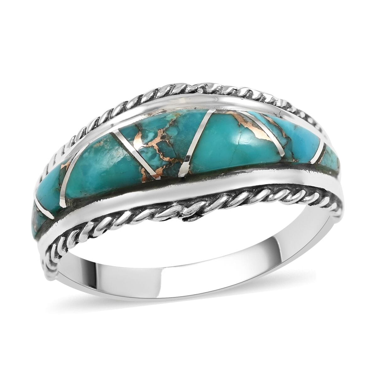 Santa Fe Style Mojave Turquoise 7 Stone Ring in Sterling Silver (Size 7.0) 2.75 ctw image number 0
