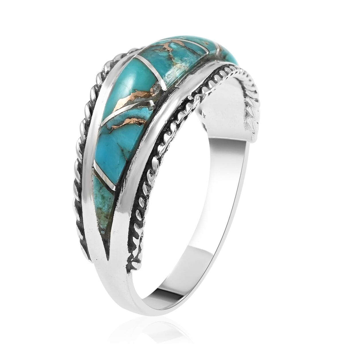 Santa Fe Style Mojave Turquoise 7 Stone Ring in Sterling Silver (Size 7.0) 2.75 ctw image number 3
