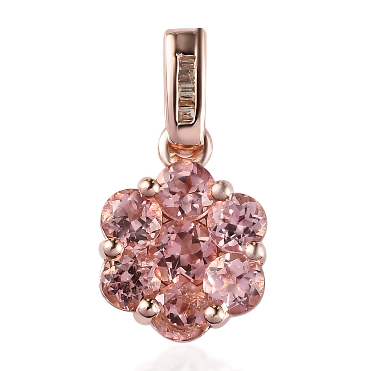Blush Tourmaline and Natural Champagne Diamond Floral Pendant in Vermeil Rose Gold Over Sterling Silver 1.40 ctw image number 0