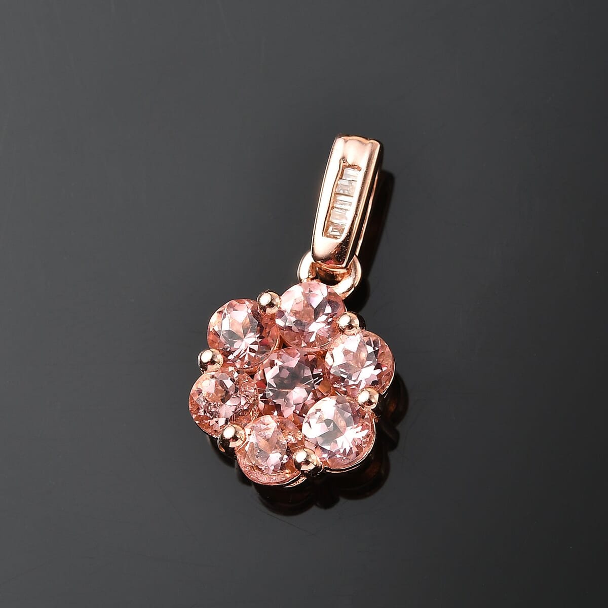 Blush Tourmaline and Natural Champagne Diamond Floral Pendant in Vermeil Rose Gold Over Sterling Silver 1.40 ctw image number 1