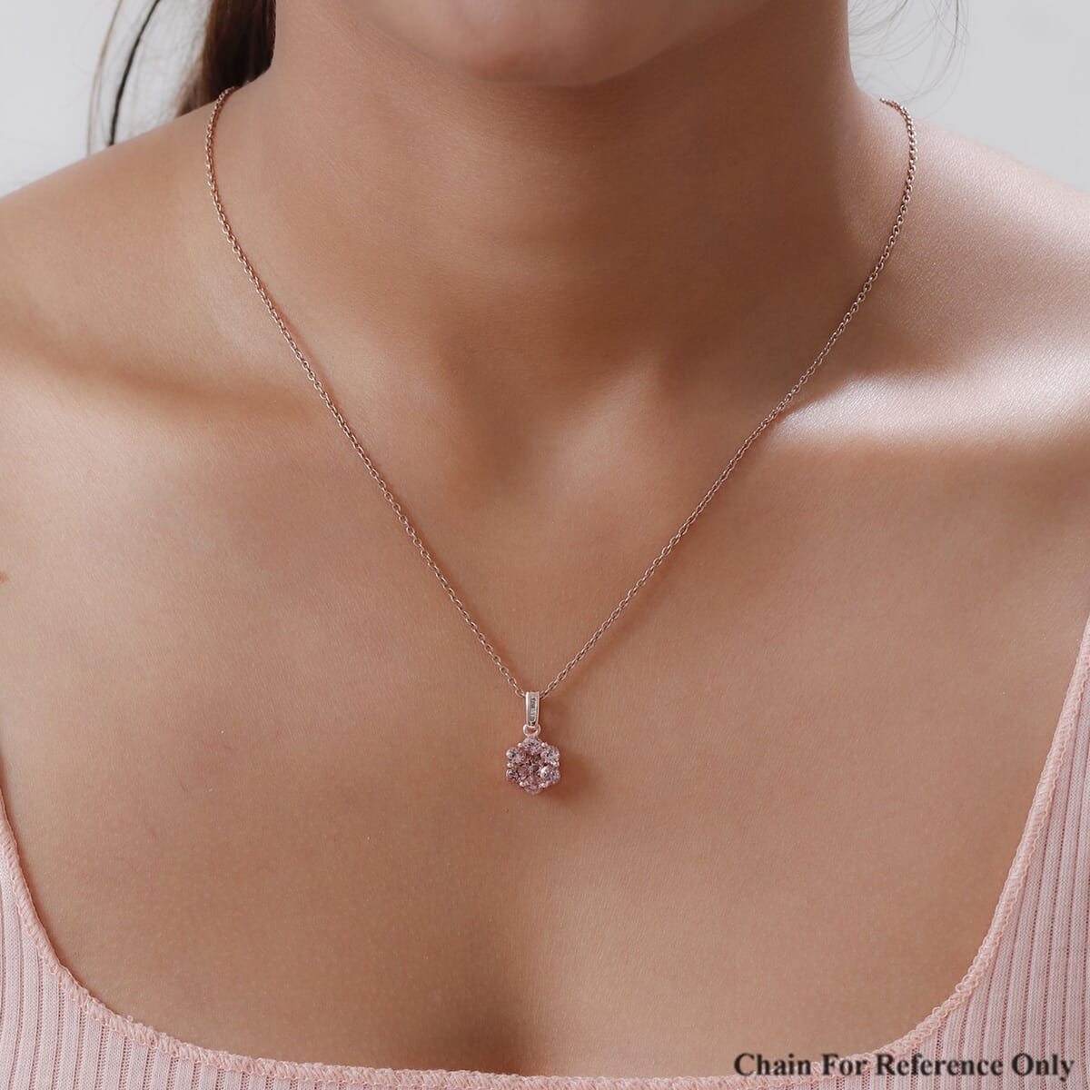 Blush Tourmaline and Natural Champagne Diamond Floral Pendant in Vermeil Rose Gold Over Sterling Silver 1.40 ctw image number 2