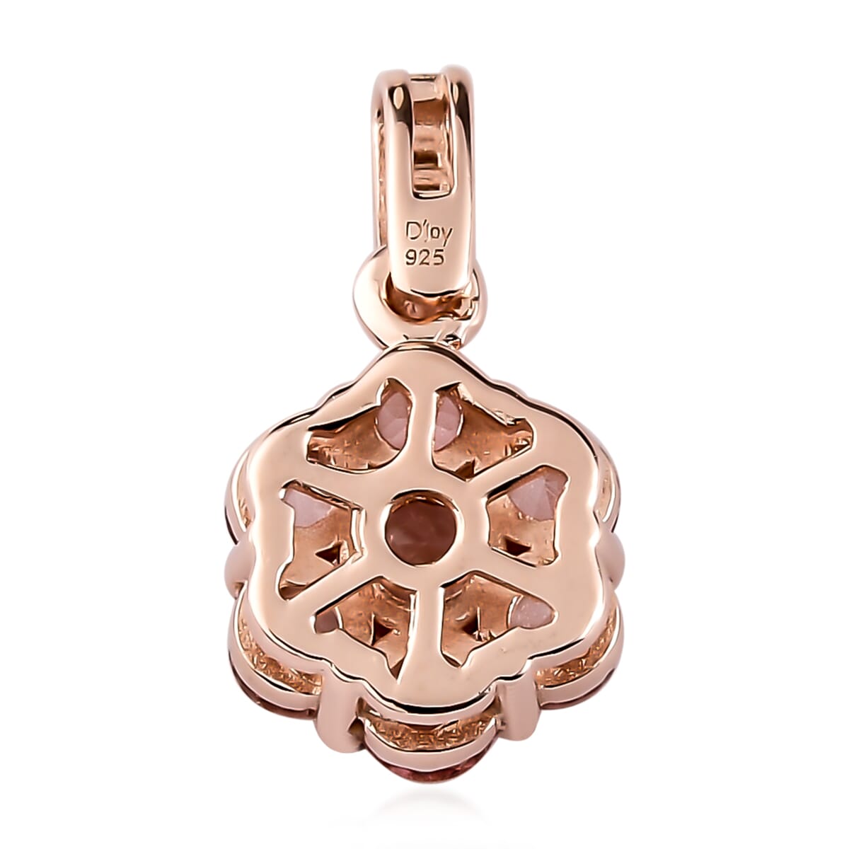 Blush Tourmaline and Natural Champagne Diamond Floral Pendant in Vermeil Rose Gold Over Sterling Silver 1.40 ctw image number 4